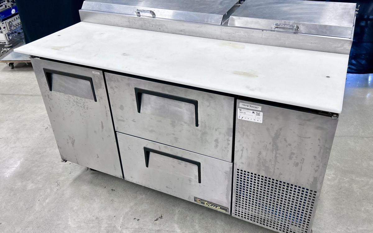 Commercial kitchen refrigerated prep table.
