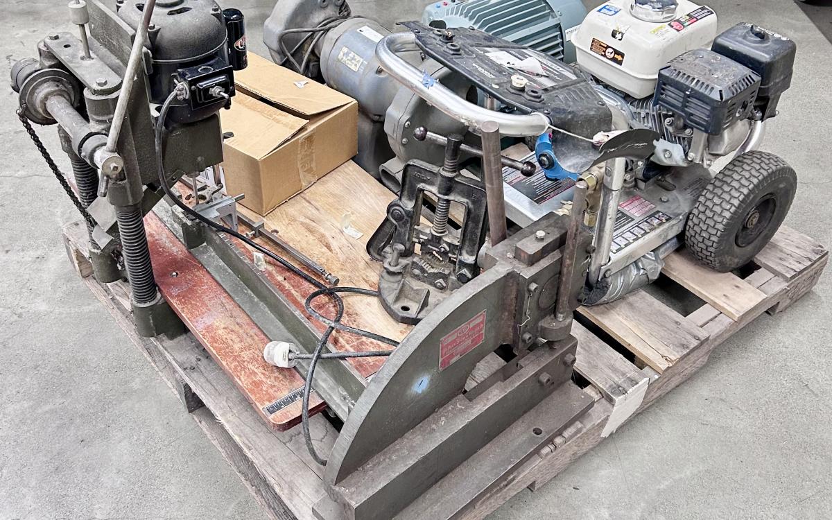 Pallet with various tools on it.