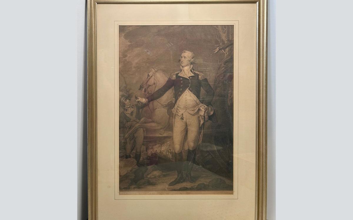 Framed painting depicting George Washington.
