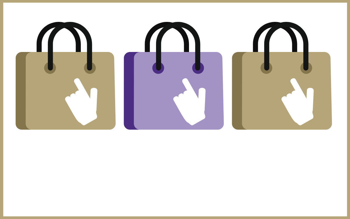 Trio of shopping bags with clicking finger icons