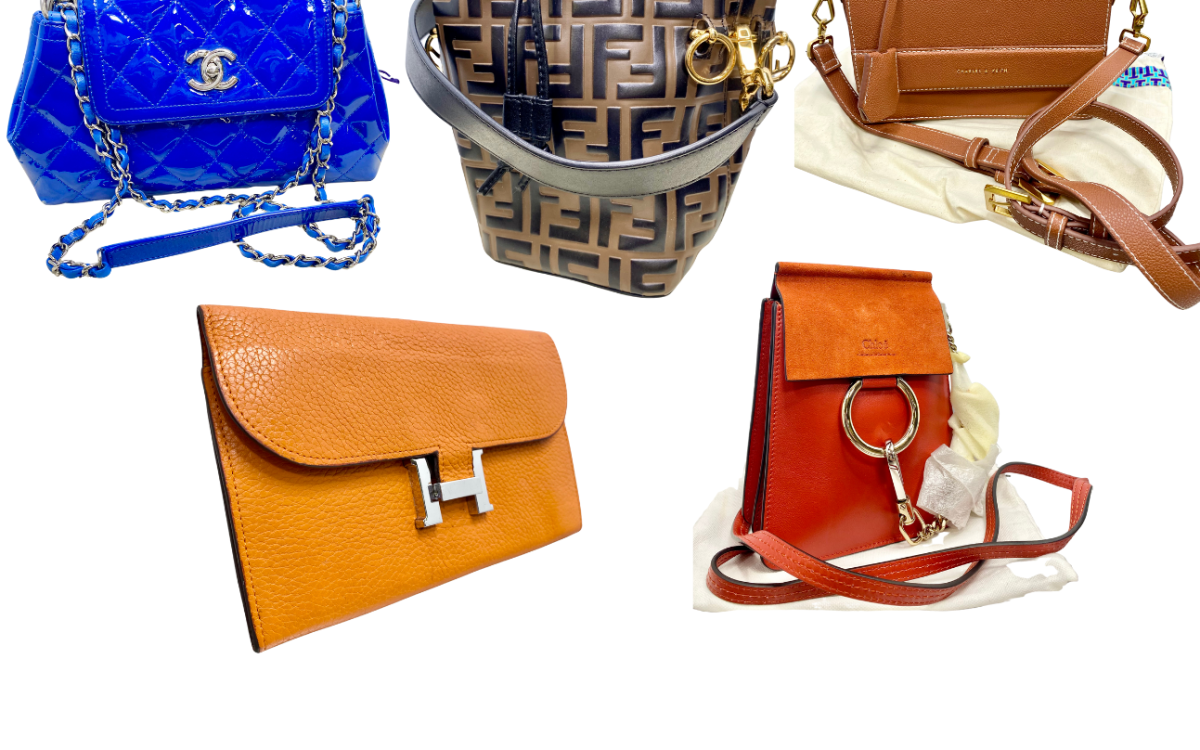 5 handbags in a variety of styles and colors.