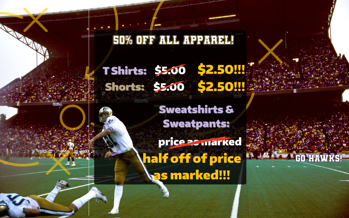 50% off all apparel in store! T-shirts and shorts are now $2.50 through Feb 3!
