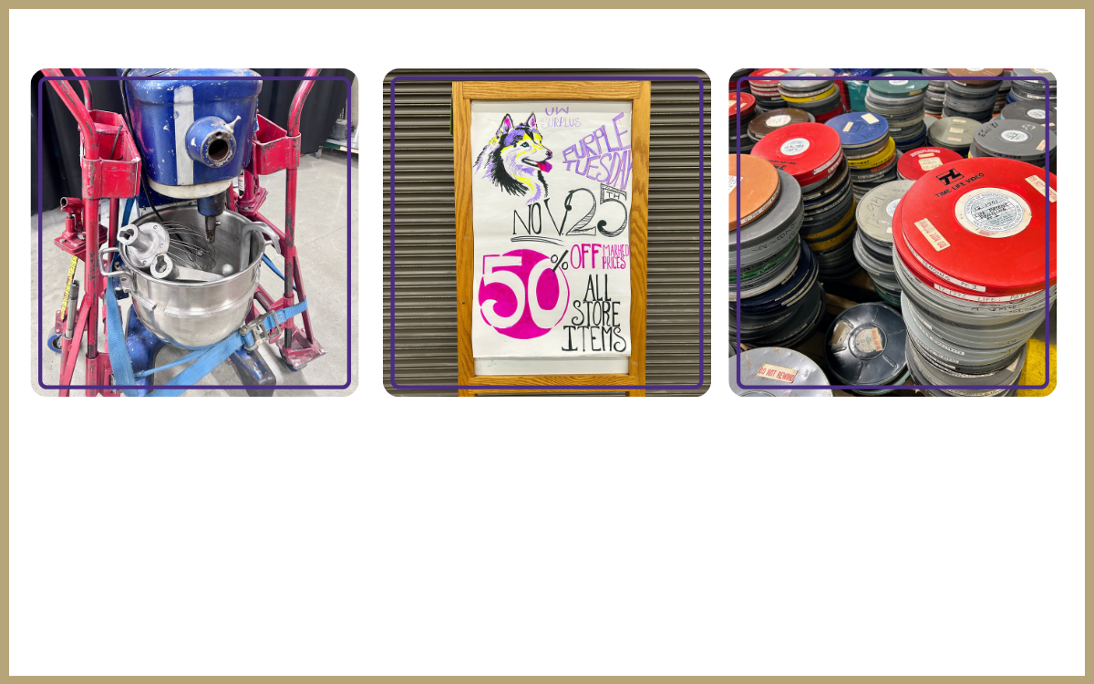 stand mixer, half off announcement and film reels