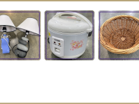 Duo of lamps, floral designed rice cooker, basket