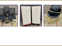 Trio of Steelcase Think chairs - $45.00 each Duo of Steelcase locker cabinets (with keys) - $125.00 each Cool chair - $20.00