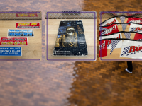 vintage bumper stickers, a batman comic and a budweiser racing banner