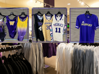 bedazzled leotards, basketball jerseys, and purple shirts