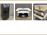 Black refrigerator, white Varidesk, Histology sample drawers