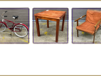 Vintage bike, rustic side table, sun chair