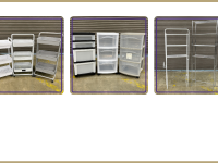 Trio of 3-tier storage carts, trio of multi-tier storage drawer carts, duo of over-the-commode storage shelves