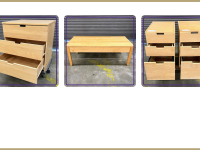 Maple wood furniture: dresser, coffee table, pedestal cabinet