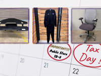 adjustable desk riser, a tracksuit with top and bottoms, grey office chair