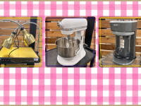 Crescor gold buffet heat lamp - $15 KitchenAid commercial mixer 7qt - $95 Hamilton Beach triple shake maker - $95