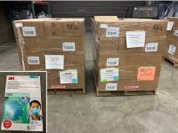 Two pallets of boxes, with a 3M N-95 mask box insert.