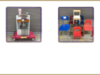 popcorn machine and kid size chairs