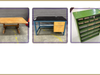 Large wood table: $125.00  Workbench with adjustable drawers: $85.00  Montgomery Ward PowerKraft metal organizer: $15.00