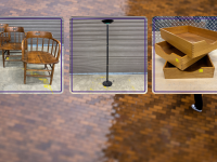 oak wood chairs, vintage floor lamp and wood organizers