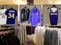 v-neck short sleeve jersey, husky branded raincoats, and racerback style purple jersey