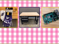 UW branded football gloves - white style $10 per pair, purple style $20 per pair Maple butcher block work bench with drawers - $125 each, many available Raspberry Pi 4 model Bs - $10 each, multiple available