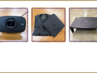 small webcam, graduation cap and gown, monitor stand