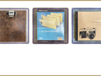 counter board, box of file folders, scrapbook