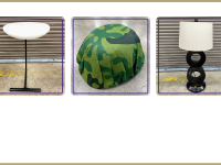 small table, army helmet, lamp