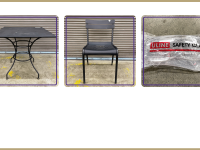 black outdoor furniture, safety glasses