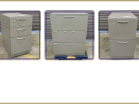 Steelcase file cabinets: 3-drawer pedestal, 3-drawer lateral, and 2-drawer pedestal.
