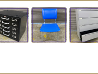 Neumade slide 5-drawer storage cabinet, Steelcase blue chair, 4-drawer lateral file cabinet