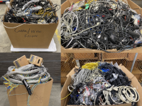 Four images of pallet sized boxes of miscellaneous wires. 