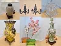 Stitch of home decor items including lamps, lights, and vases.