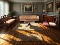 Living room furniture inserted into a generated fancy living room.