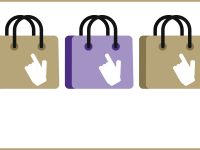 Trio of shopping bags with clicking finger icons