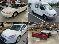 Four Vehicles shown, a station wagon, a van, a compact car, and a snowplow. 