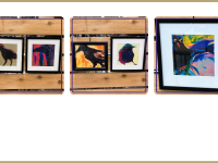 5 different framed colorized prints, all of birds