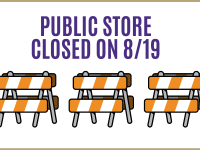 Public store closed 8/19 due to road closure.  We will be open for our Public Stores normal hours on Tuesday 8/12 and Tuesday 8/26. 